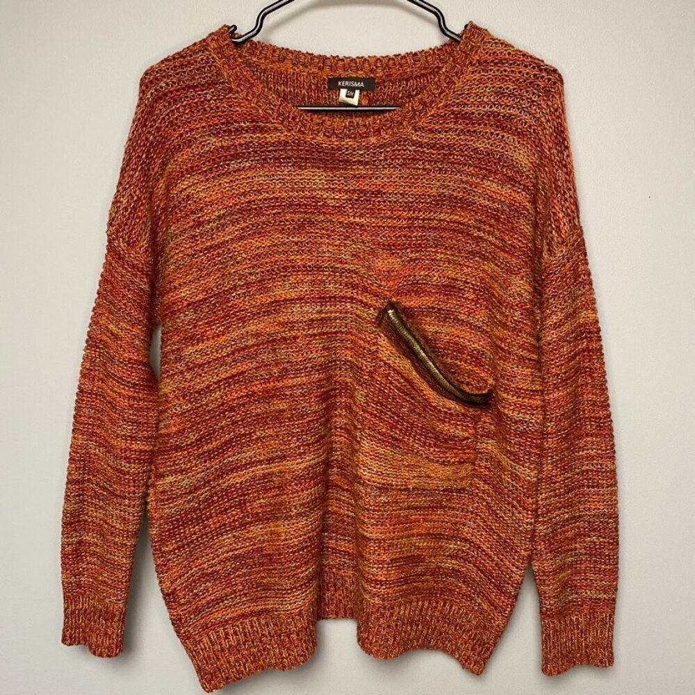 Kerisma Women's Crewneck Sweater Red Flame Color with Pocket Detail size S/M‎
